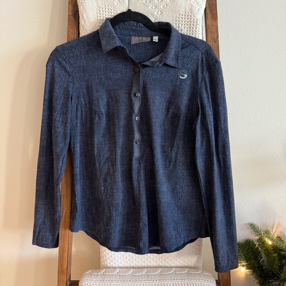 NWOT Foray Golf Blue & Black Twill Core Long Sleeve Performance Polo Shirt